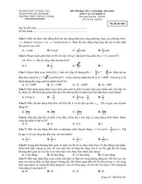Đề 9 thi học kỳ 1 năm học 2014 - 2015 môn vật lý khối 12 thời gian làm bài 60 phút